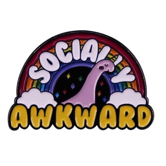 “Socially Awkward” Rainbow Dinosaur Enamel Pin Cute Funny - Picture 3 of 5